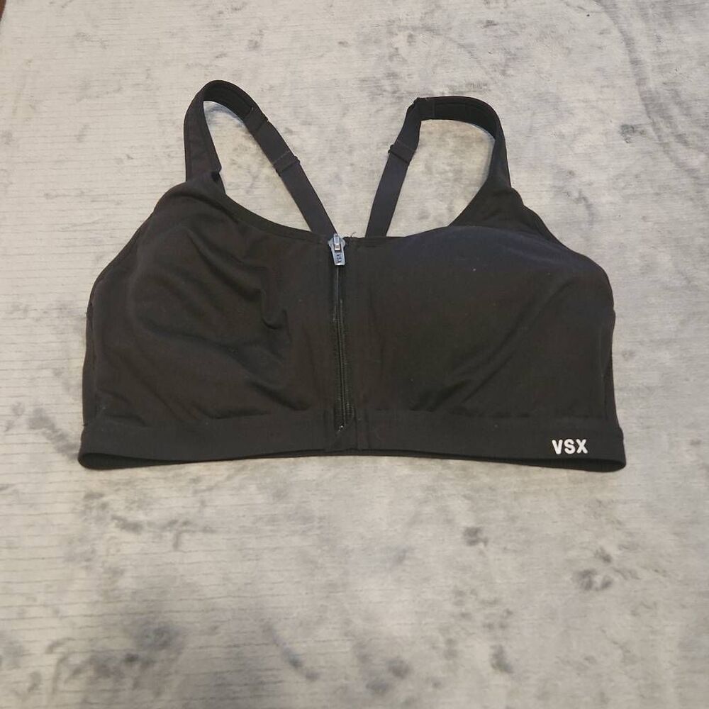 Victoria's Secret VSX  Zip Up Front Close Sport Bra Sz 36C Black Underwire